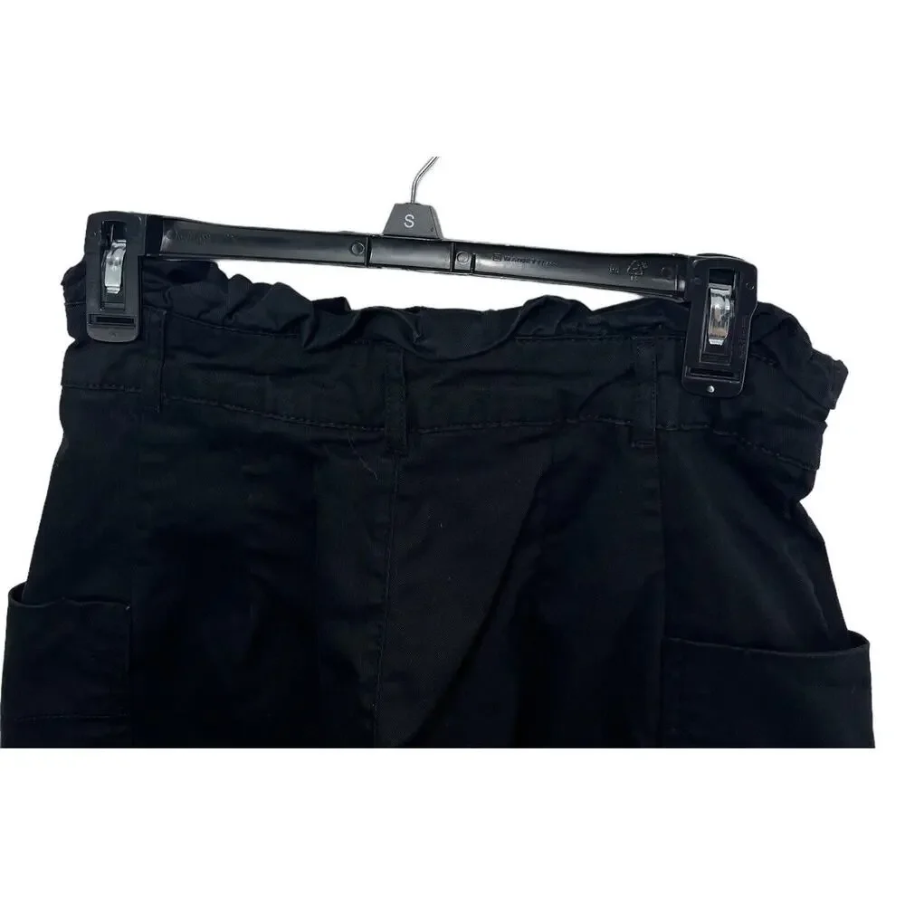 Zara High Waisted Black Pants Paperbag Waist Side Pockets Small Wide Leg
